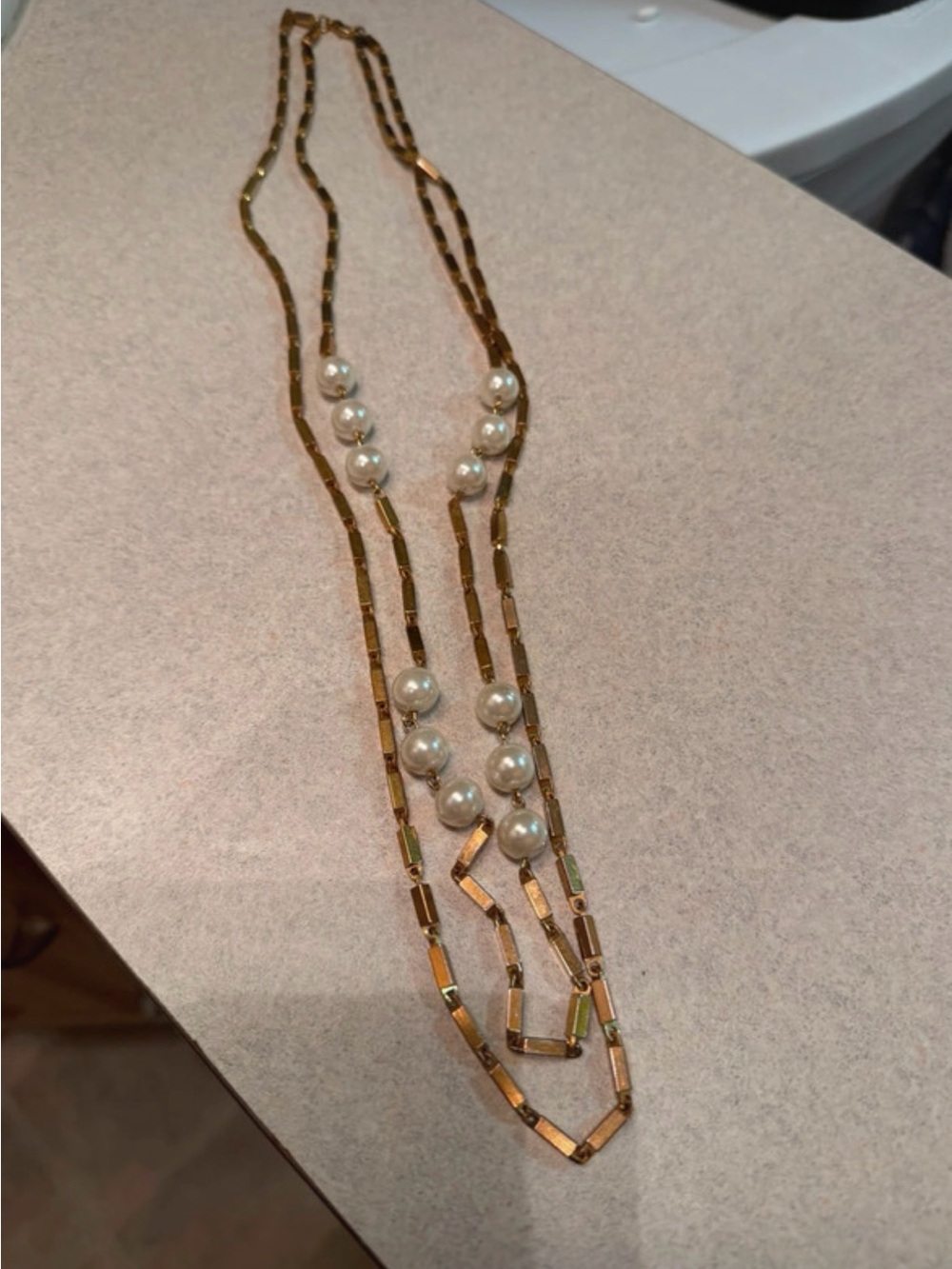 Gold Pearl-Station Long Necklace - Classic Layered Look